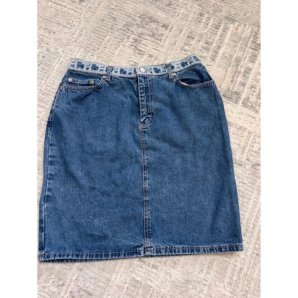 Tommy Hilfiger‎ Denim Skirt Women's Size 10 Knee Length Blue Logo Waist